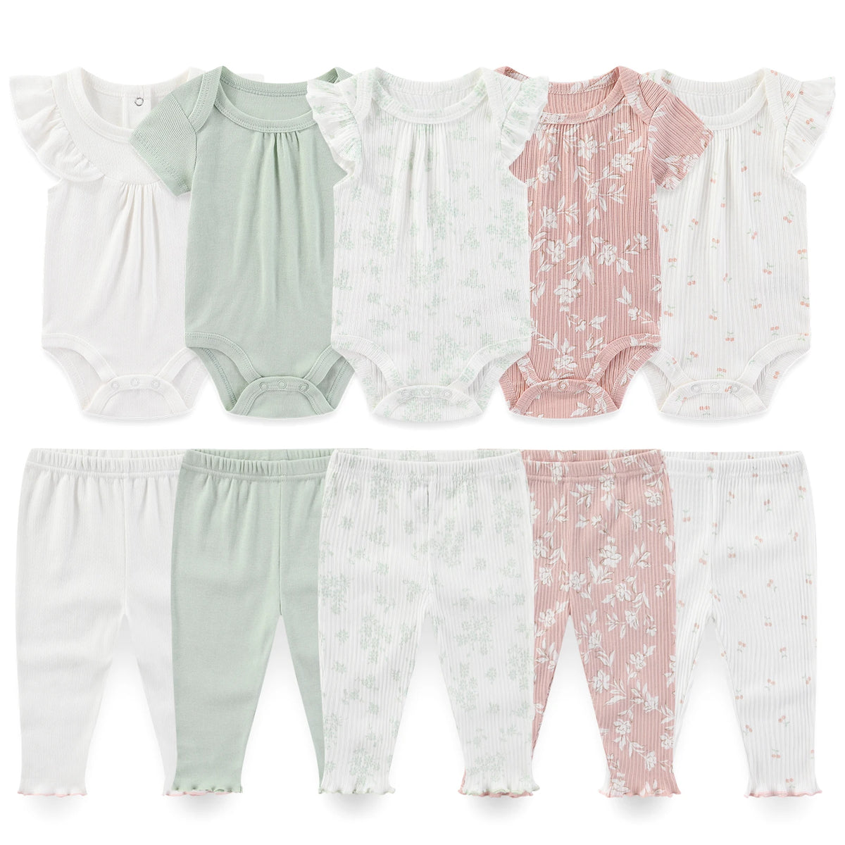 Baby Cotton Bodysuit and Pants Outfit Set (4-Piece)