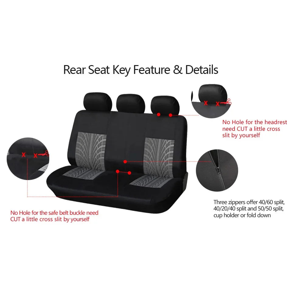 Universal Car Seat Covers Set with Track Detail Design
