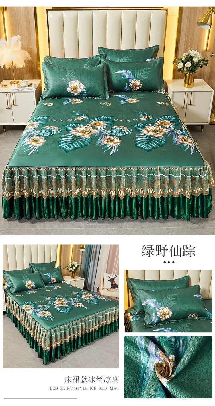 4-Piece Royal Blue Bedding Set with Bed Skirt and Pillow Covers