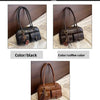 Women's Retro PU Leather Shoulder Bag with Multiple Pockets & Detachable Charm