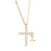 Double Cross Zircon Pendant Necklace