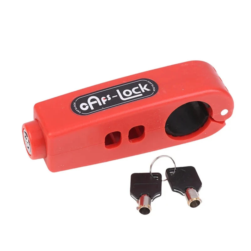 Red Caf-Lock compact handlebar lock with two keys attached