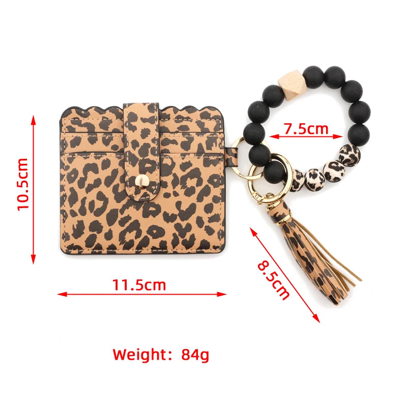 Silicone Bead Bracelet Leather Card Holder Wristlet
