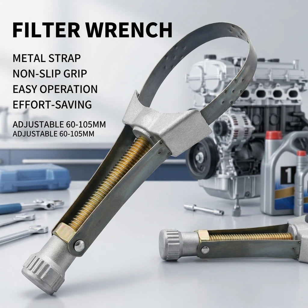 Adjustable Oil Filter Removal Wrench with Flexible Metal Strap