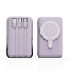 A light purple magnetic wireless power bank with multiple charging ports shown from the front.