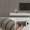 Roll of self-adhesive wood grain wallpaper featuring dark stripes for wall decoration