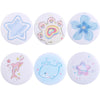 A set of five tinplate pins featuring designs of a star, a cat face, a dog paw, a heart, and a fish.