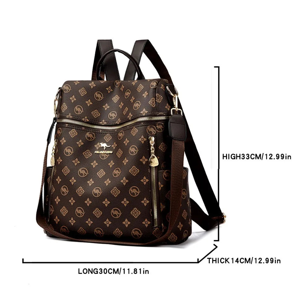 Women's Genuine Leather Backpack with Multiple Pockets