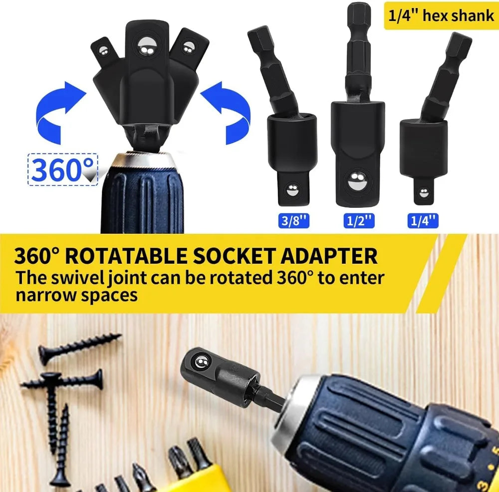 Flexible Right Angle Drill Bit Extension Set with Universal Socket Adapter