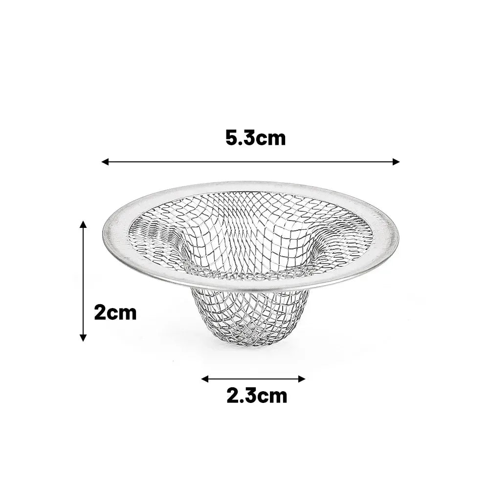 Stainless steel sink strainer mesh with a 5.3cm diameter and 2cm height.