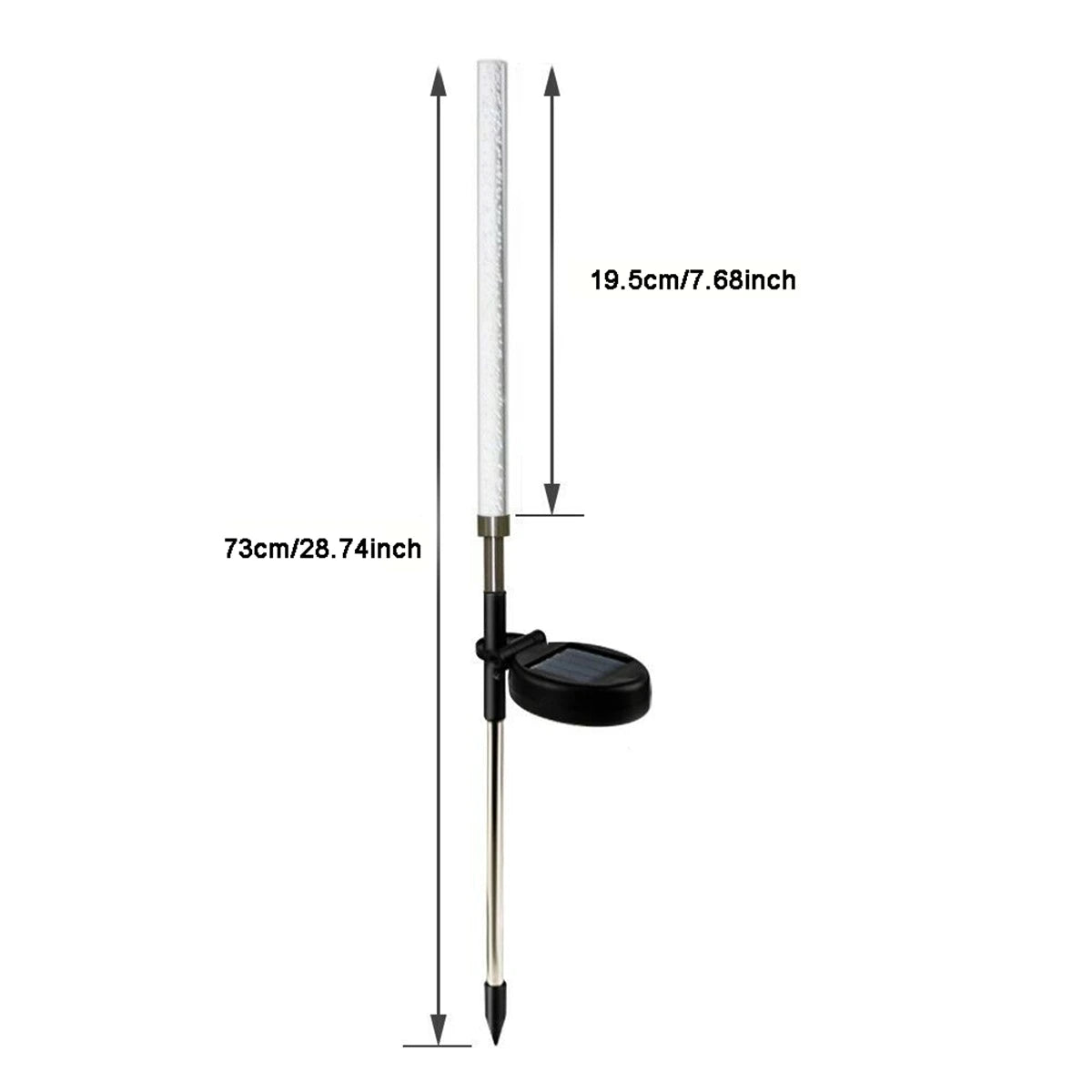 A tall, slender solar bubble garden light with a black base and a white cylindrical light element.
