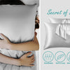 A close-up of a silky satin pillowcase with a decorative sash, showing breathable, soft, skin-friendly, and durable features.