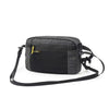 A black and gray plaid waterproof tactical waist bag with a black strap.