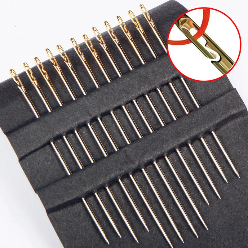 Self-Threading Stainless Steel Sewing Needles (12-Pack)