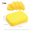 A set of five yellow high-density car wash sponges for auto detailing and waxing.