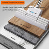 A white replacement sponge mop head with a squeeze action is shown resting on various flooring surfaces like wood, ceramic ti