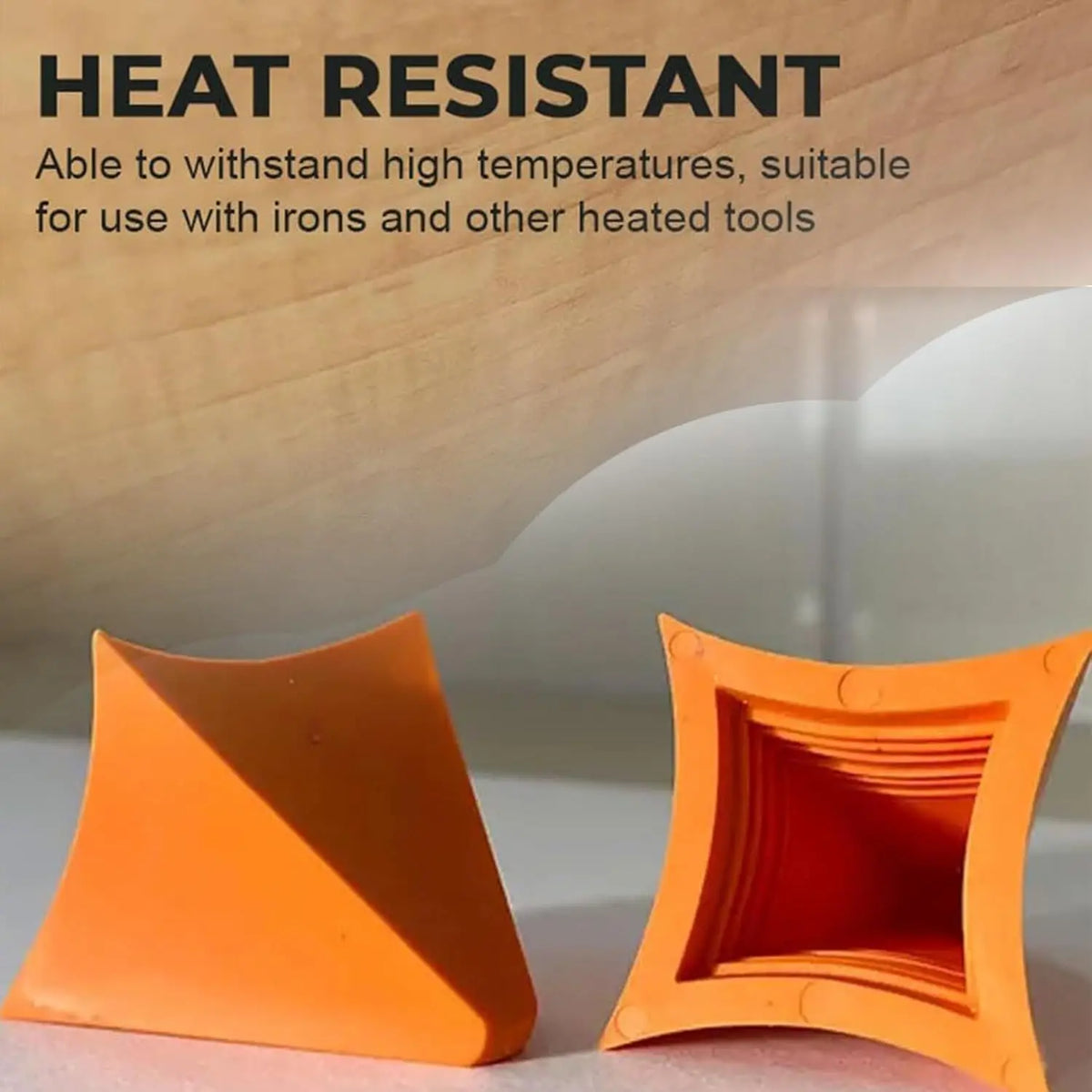 Orange silicone tile grout filling tool set with a square-shaped tool and a rectangular mold
