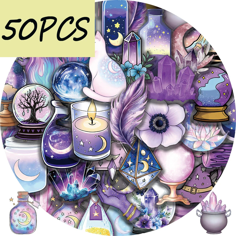 Purple Witch Magic Sticker Pack – 50 Waterproof Vinyl Decals