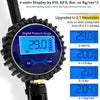 Digital tire pressure gauge displaying 29.0 PSI, KPa, Bar, or Kg/cm^2 on a black gauge with an inflation gun.