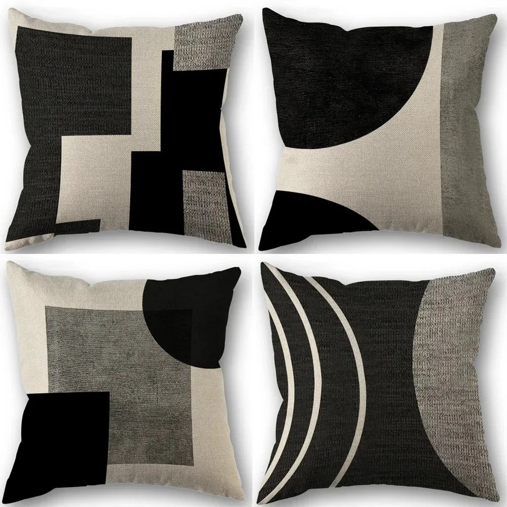 Geometric Black and White Square Pillowcase