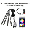 A set of 36 lights for a car underglow strip with an app control plug and a smartphone interface.