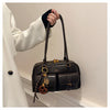 Women's Retro PU Leather Shoulder Bag with Multiple Pockets & Detachable Charm