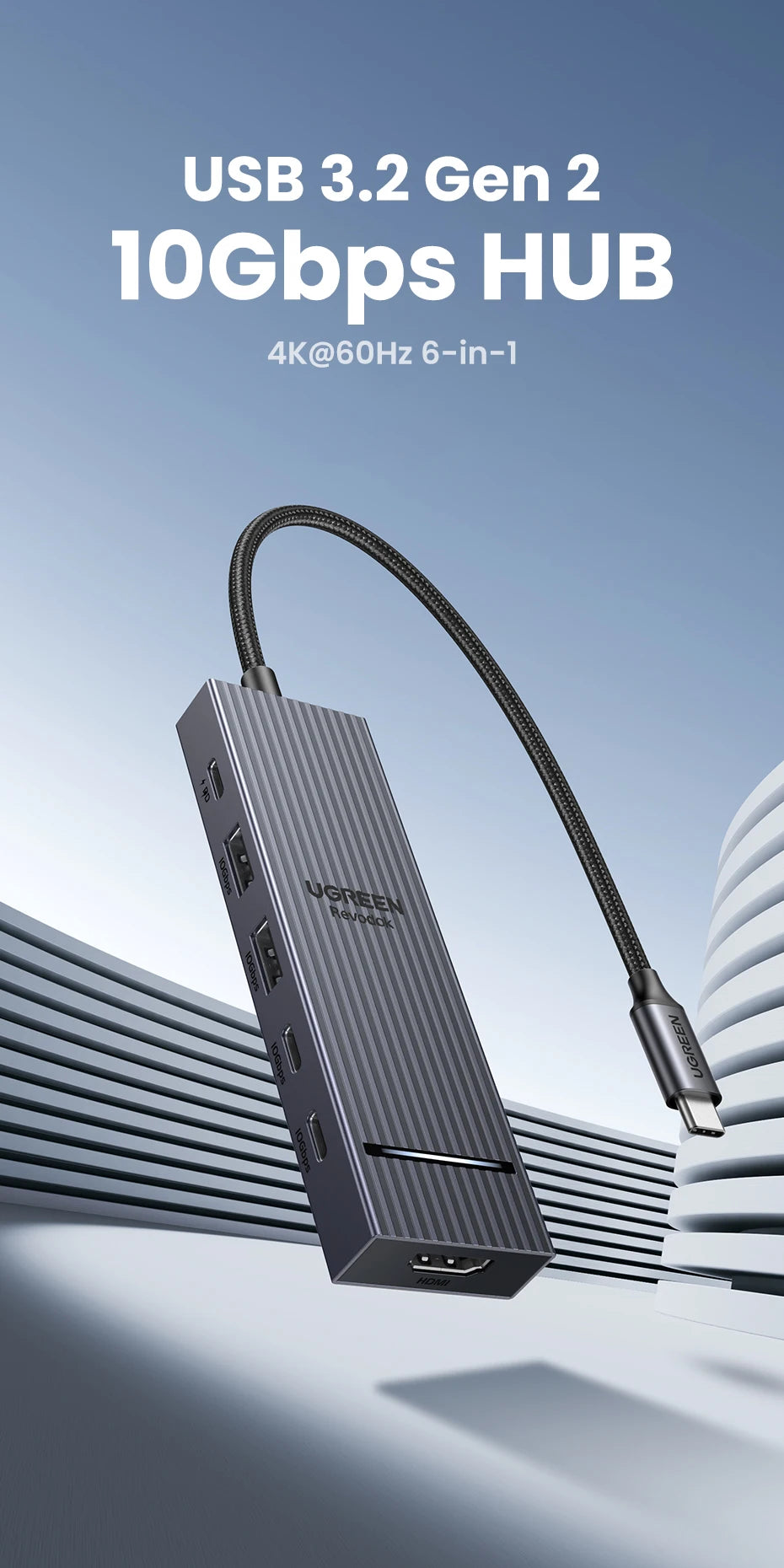 6-in-1 USB-C Hub with 4K HDMI, 10Gbps Data, and 100W Charging
