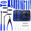 A collection of 38-piece blue and black car trim removal tools and various small tools stored in a black pouch.