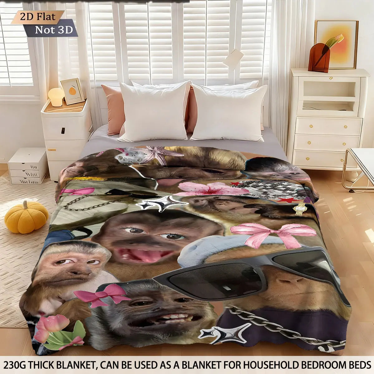 Funny Monkey Print Flannel Blanket – Soft & Cozy Throw
