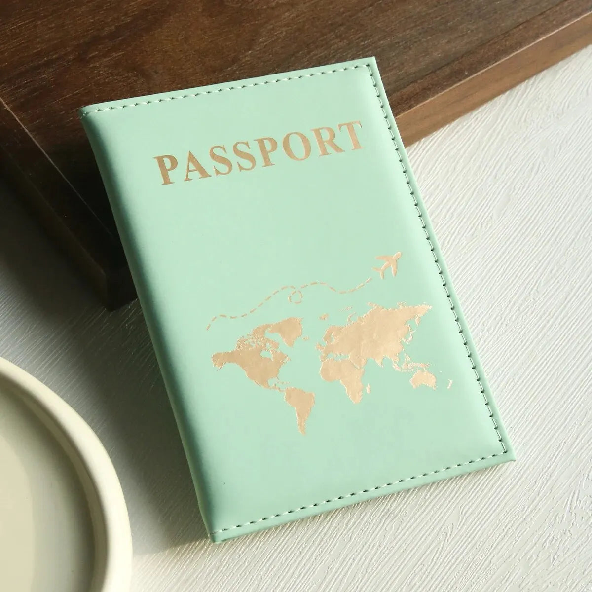 World Map Passport Holder with Card Slots