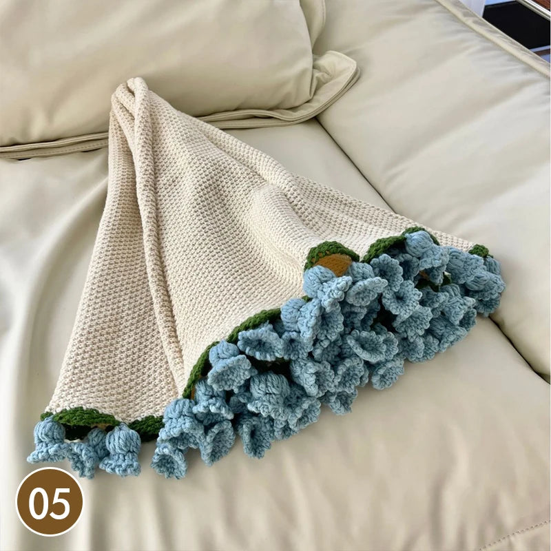 Hand Knitted Rose Bouquet Throw Blanket