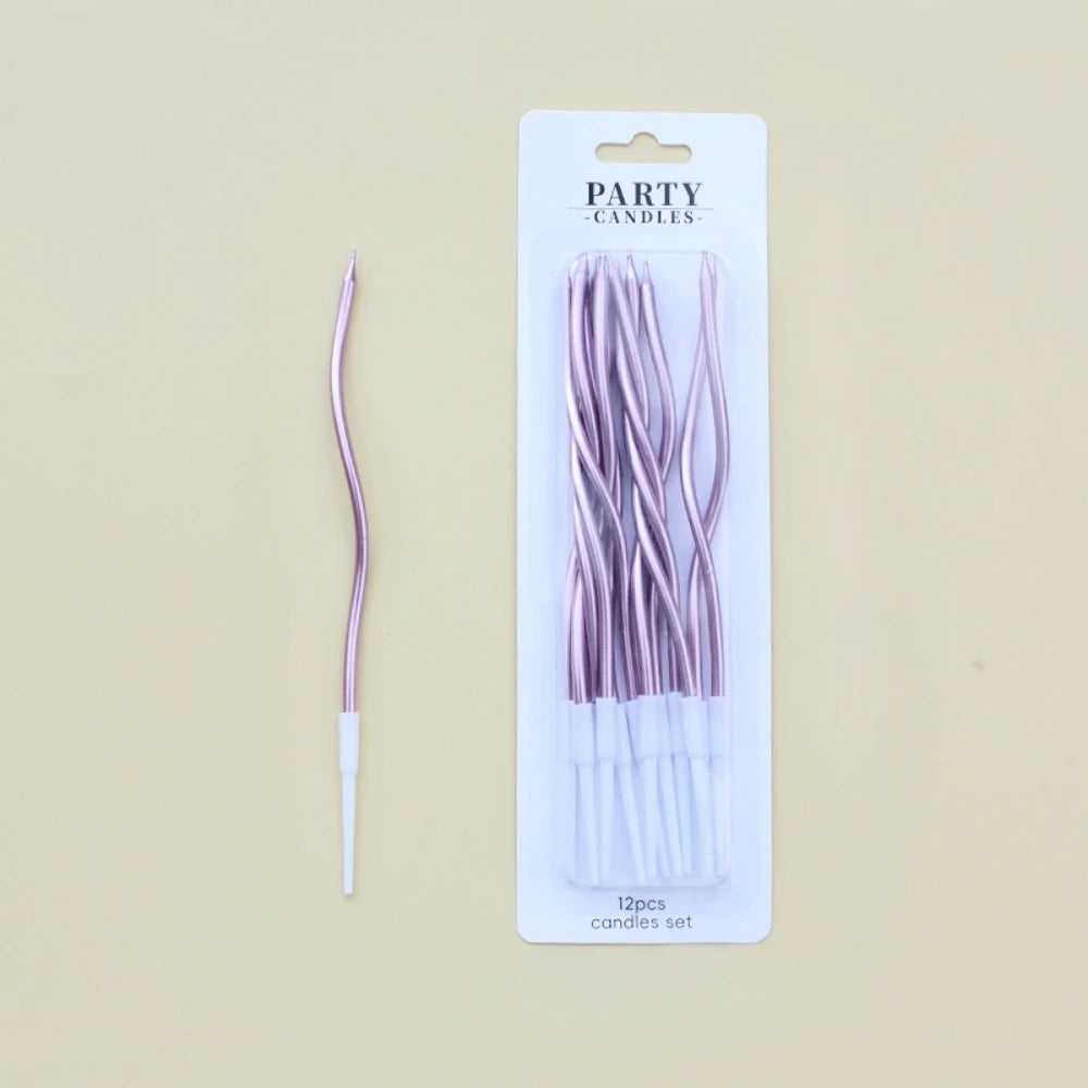 Spiral Birthday Cake Candles, Set of 6 Long Thin Decorative Candles for Cakes and Desserts