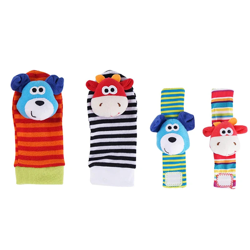 Soft Plush Baby Rattle Wrist and Foot Socks Set for Newborns