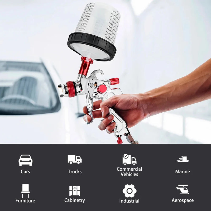 HVLP Gravity Feed Spray Gun Kit with Nozzles & Air Regulator