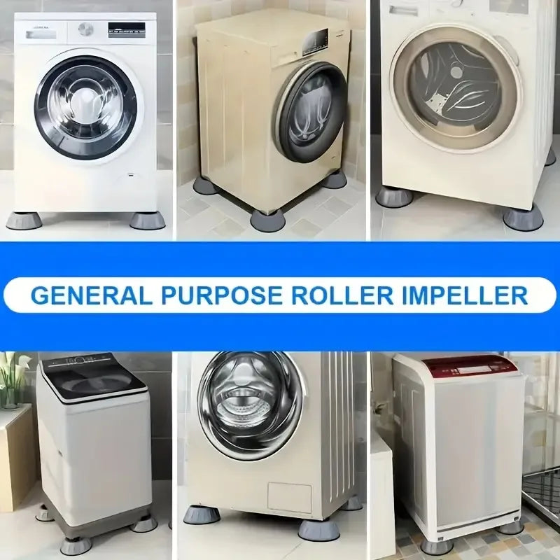 Various anti-vibration roller impellers and shock absorber feet for washing machines and dryers.