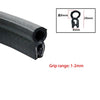 Black U-shaped EPDM rubber edge trim with a grip range of 1-2mm