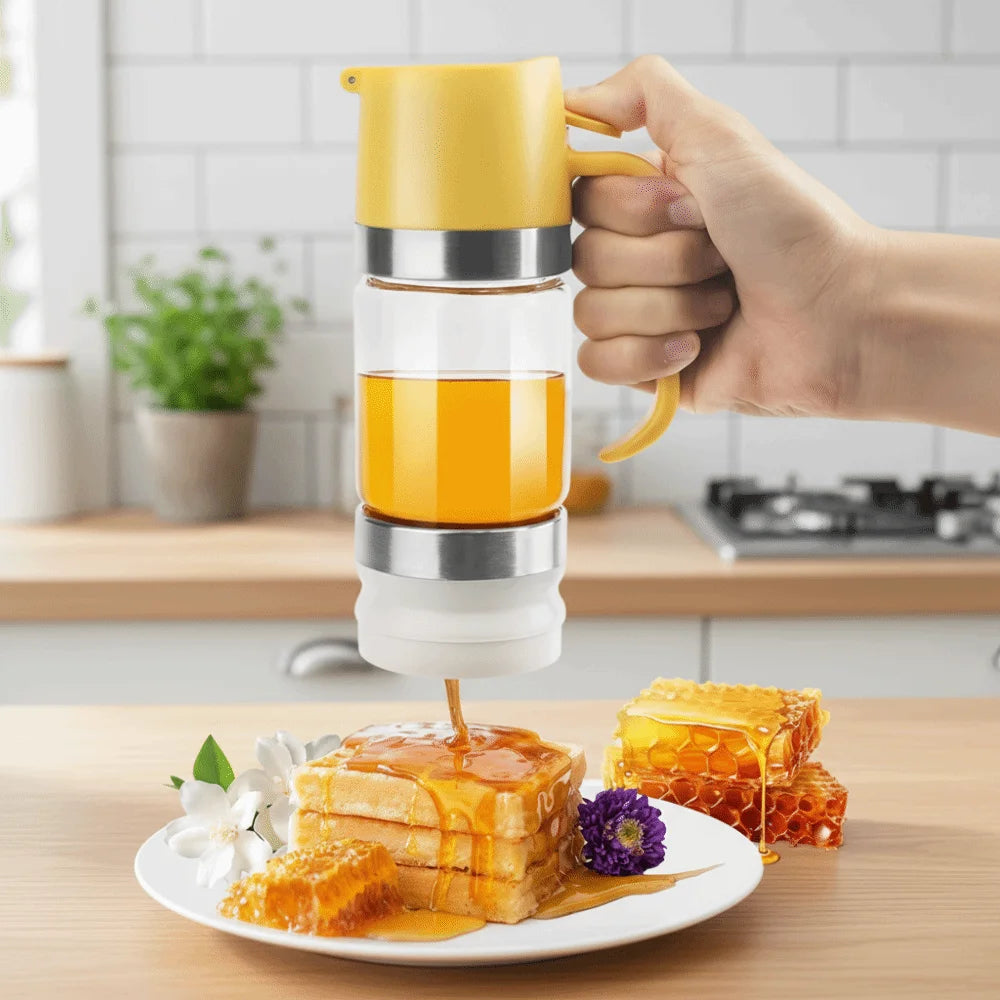 Clear Glass Honey Dispenser with Press-Top Lid