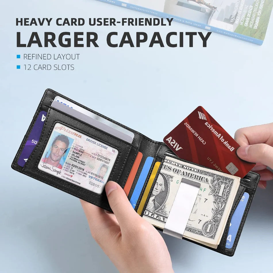Slim RFID-Blocking Carbon Fiber Leather Wallet
