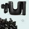 A black 2-in-1 stroller cup holder and phone mount is shown with a pile of black mounting hardware.