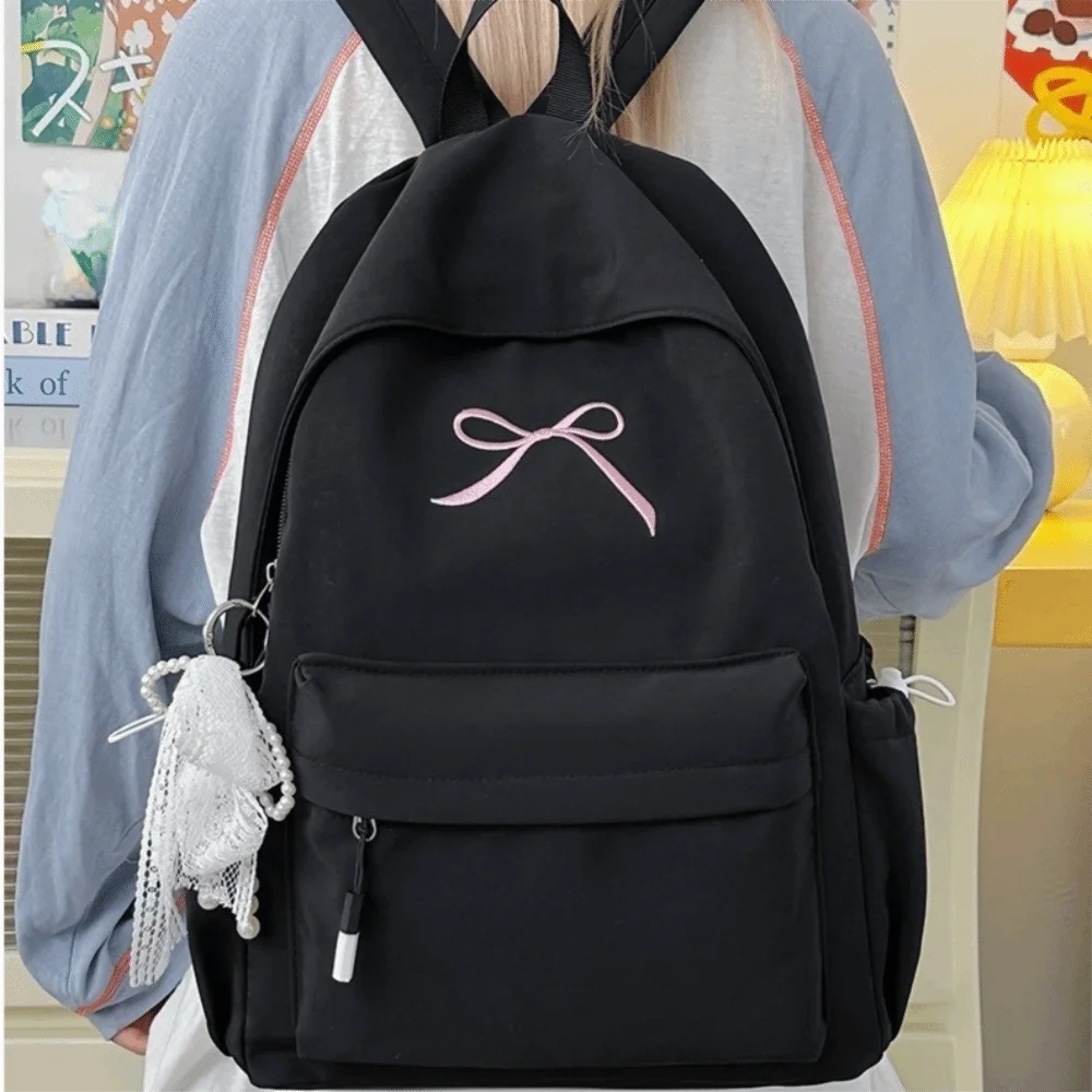 Embroidered Bow Nylon Backpack for Girls – Lightweight & Spacious
