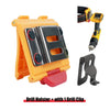 An orange drill holster with a black clip and a yellow drill clip attached.