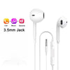White wired Bluetooth earphones with a 3.5mm jack and accompanying cable.