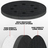 Three black foam sanding pads with high density loop surfaces and long hooks for random orbit sanders