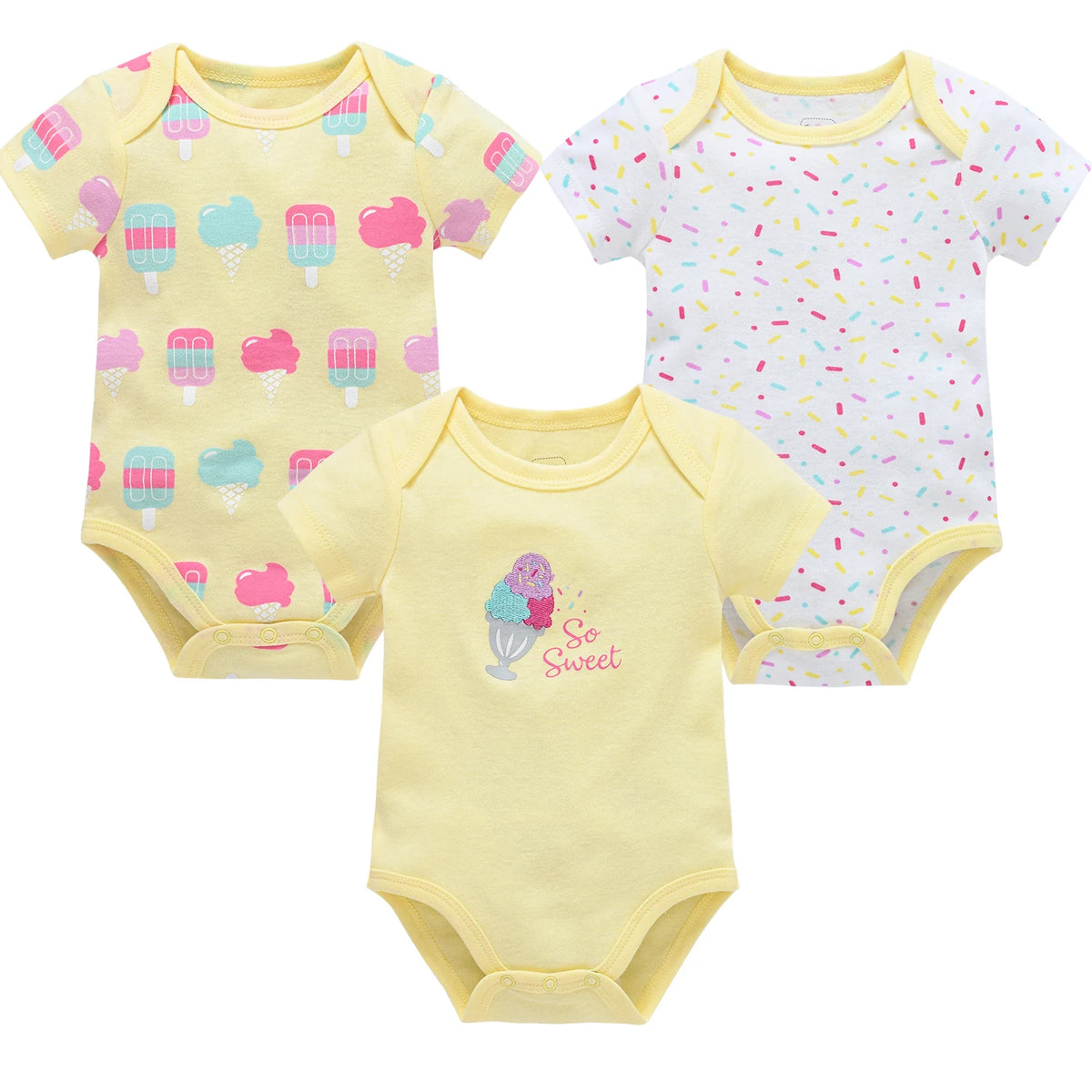 Cotton Short Sleeve Baby Bodysuits – Floral Print, 0-12 Months