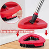 A red replacement microfiber mop head is shown being installed onto a spin mop system.
