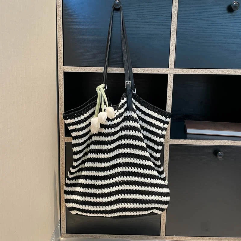 Hand-Knitted Cotton Tote Bag