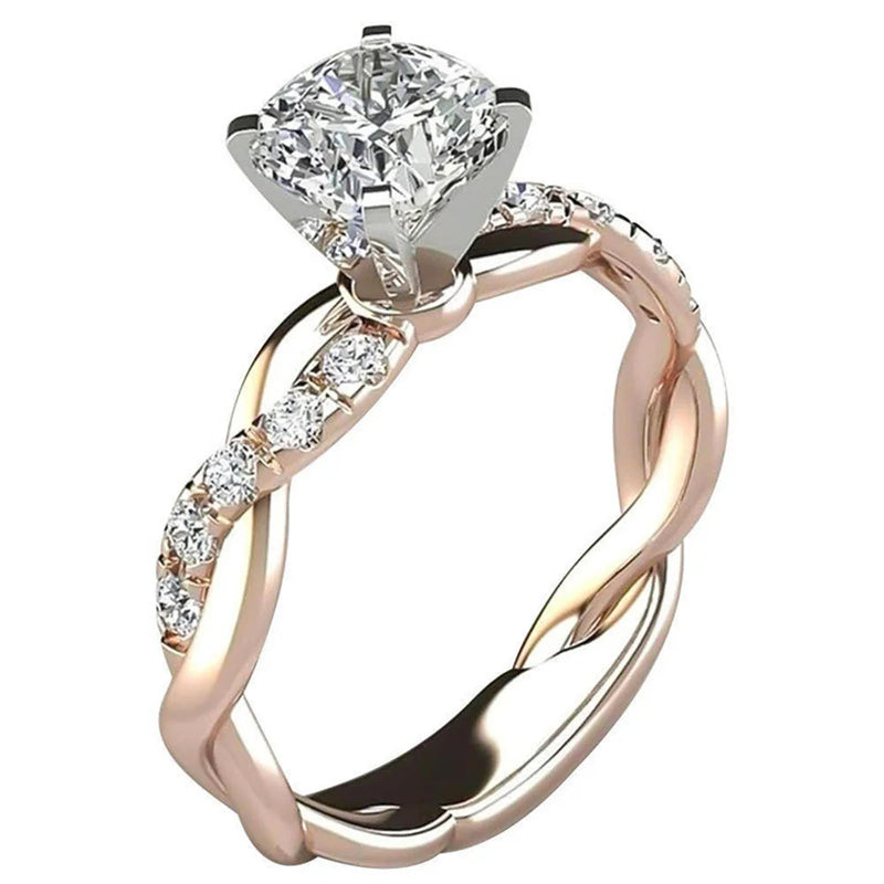 Two-Tone Princess Cut CZ Engagement Ring