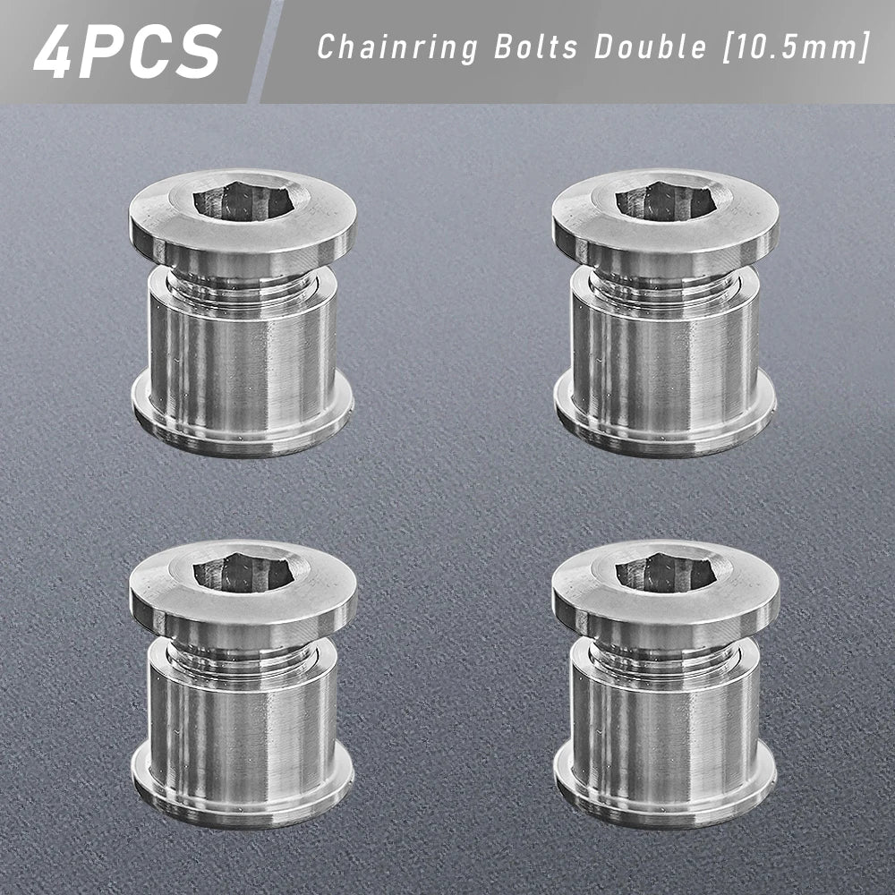 Four pieces of double chainring bolts, 10.5mm, made from titanium alloy.