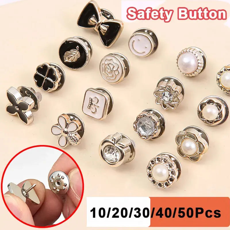Pearl Rhinestone Brooch Pins with Secure Clasp (Set of 10)
