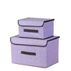A purple fabric storage box set used for closet and drawer organization.